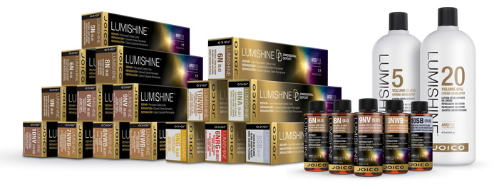 Lumishine professional hair color boxes and bottles family shot