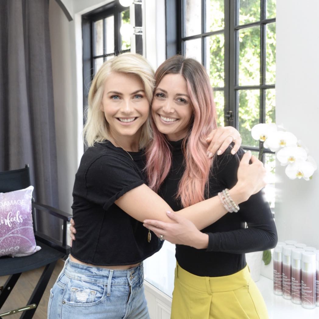 Jules Hough and Hair Dresser Jill Hugging with Smiles